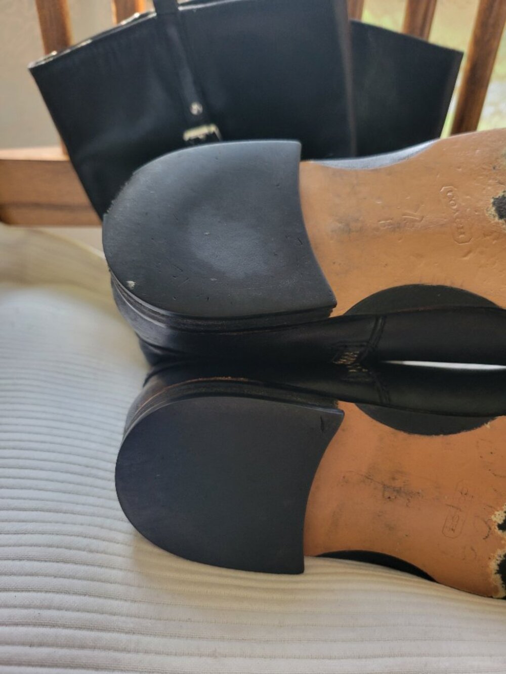 Coach Black Leather Knee High Riding Boots Silver Harness Sz 8B - Picture 8 of 9